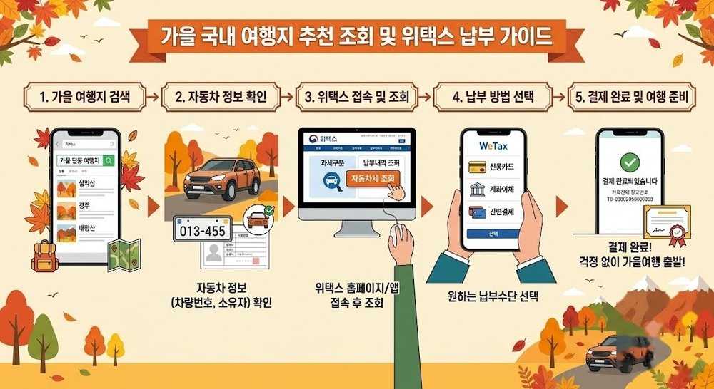 가을 국내여행지 추천 온라인 조회와 납부 절차 인포그래픽