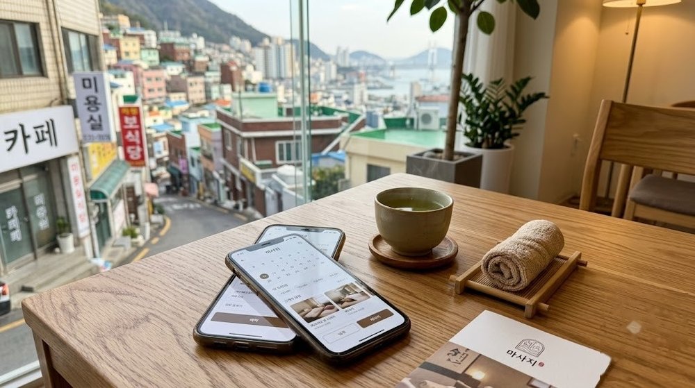스마트폰을 이용한 부산 커플마사지 가격 비교 및 예약 화면